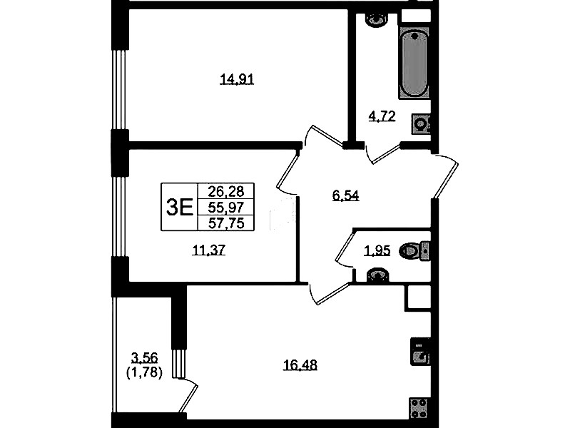 2-комнатная квартира 57.75 м², 2/10 эт., ЖК «UP! Квартал Новый Московский»